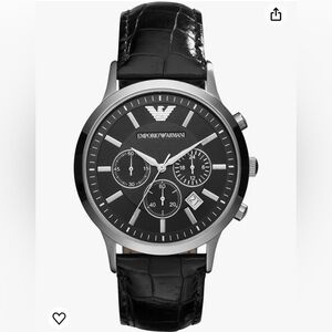 Emporio Armani Men's Chronograph Stainless Steel and Black Leather Watch